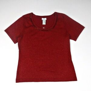 Jaclyn Smith NWT Red Metallic Beaded Top Stretch Size Small